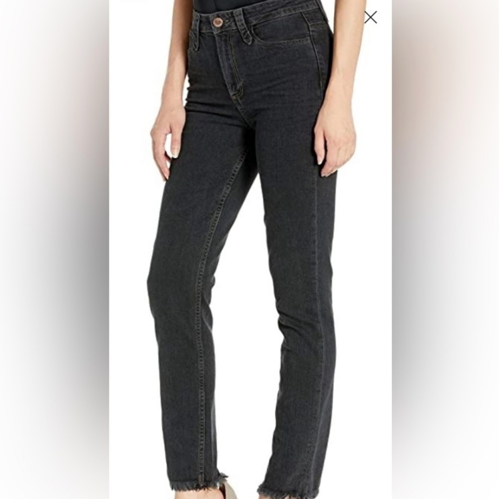 PAIGE Black Cropped Ankle Frayed Hem Jeans